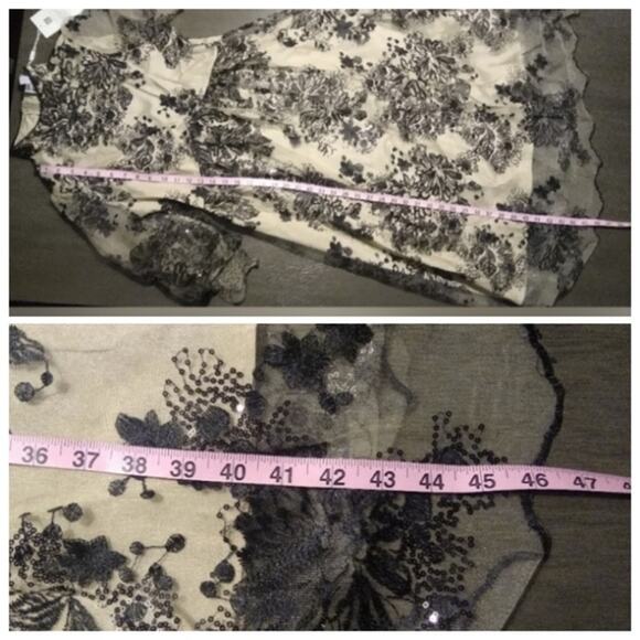 Vicky and Lucas Puff Sleeve Embroidered Floral Black Lace Mesh Dress - Picture 7 of 16